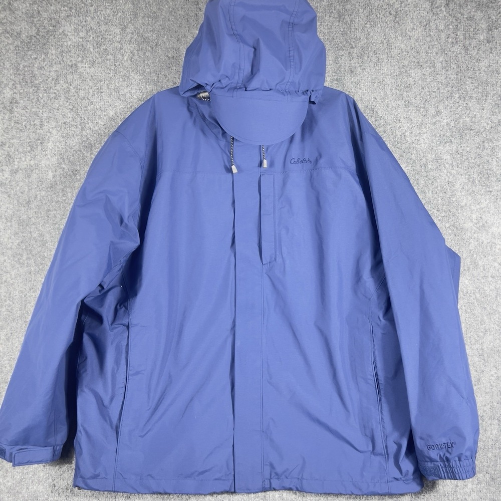 Cabela's Gore-Tex Rain Jacket Men's 2XL Blue Waterproof Hooded Outdoor Coat